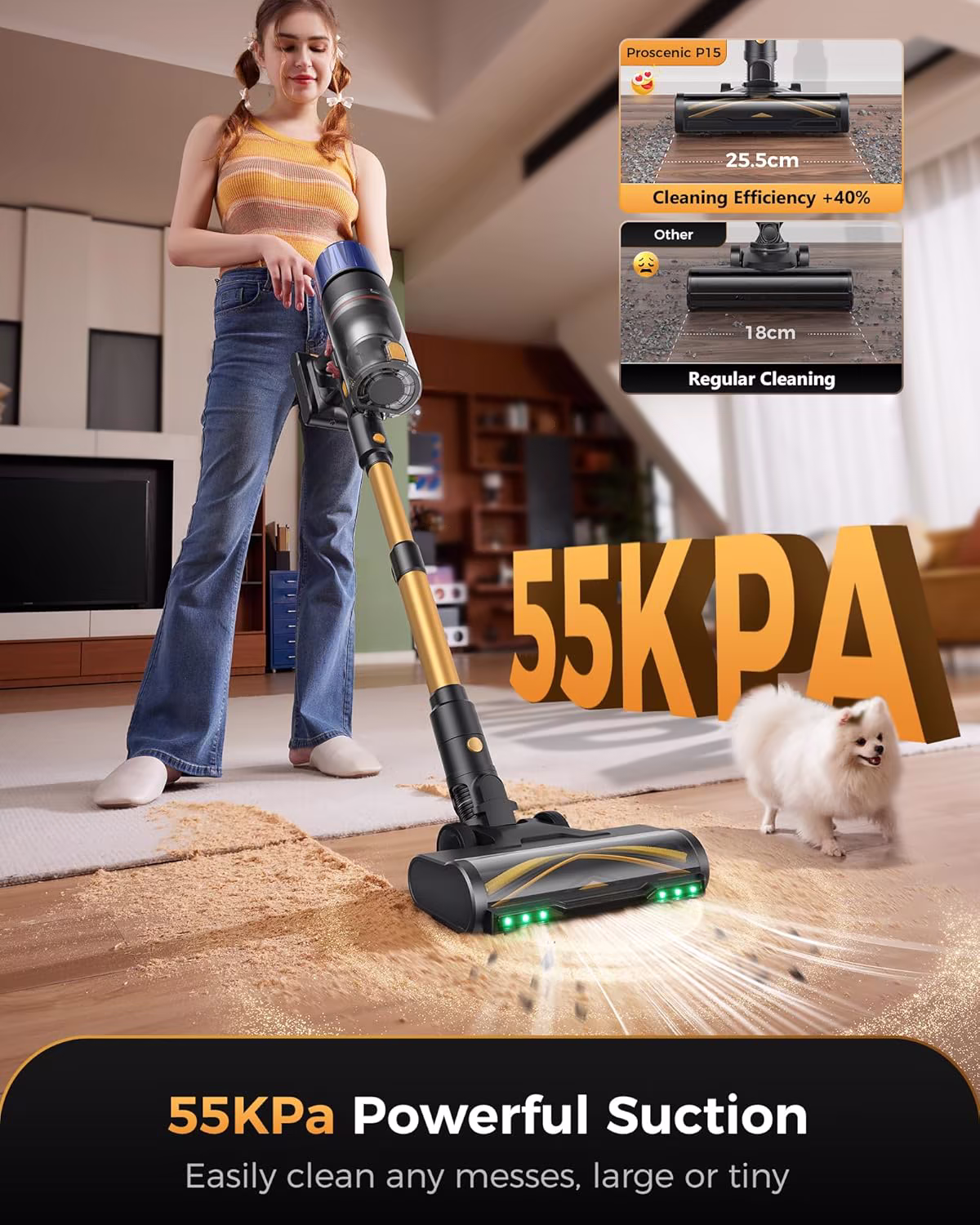 Proscenic P15 — powerful 55 kPa cordless vacuum with green laser and 70 min runtime — 2/9