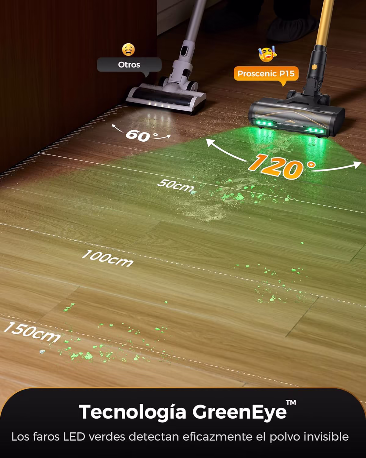 Proscenic P15 — aspiradora sin cable potente 55 kPa con láser verde y 70 min de autonomía — 6/12