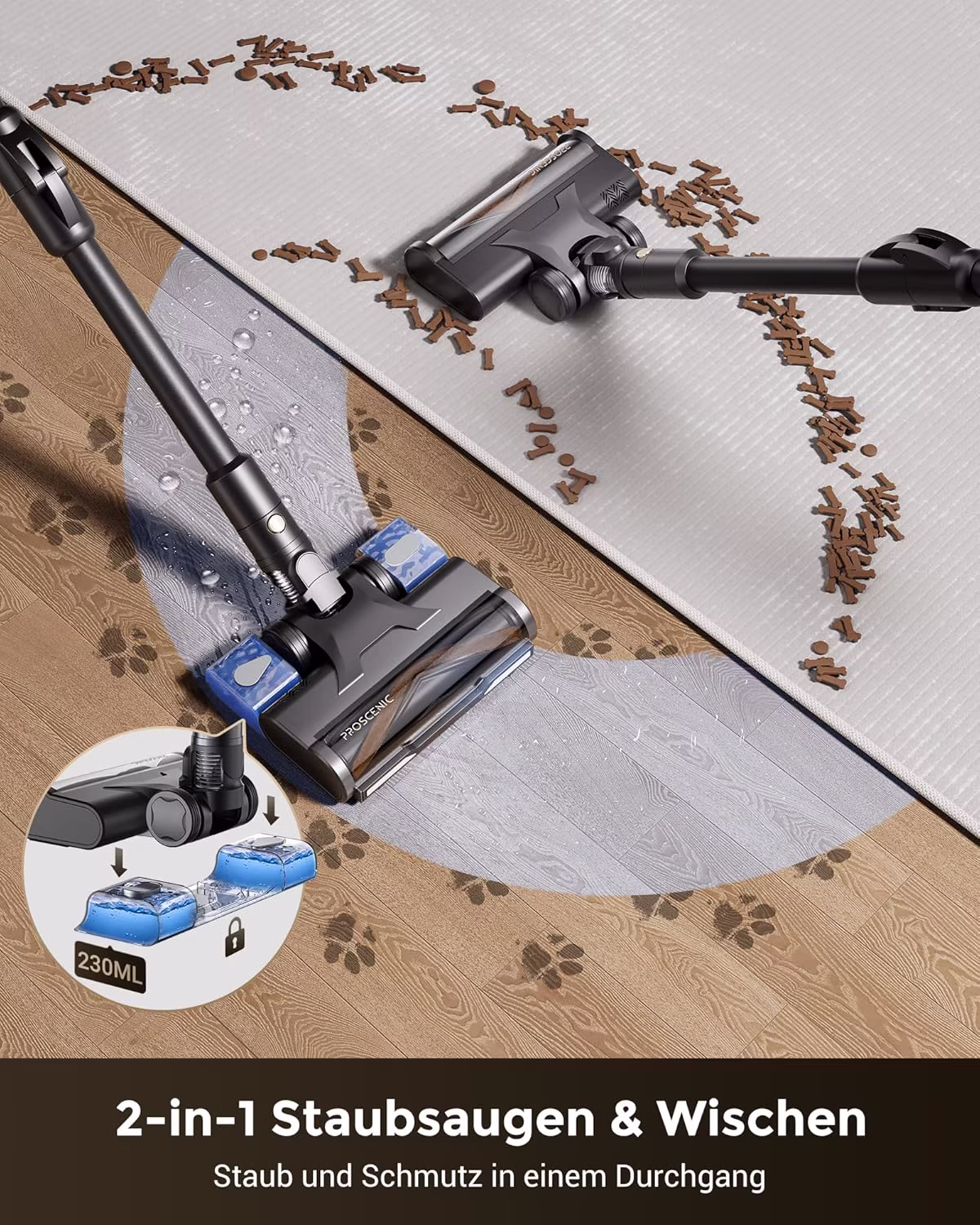 Proscenic P20 — leistungsstärkster kabelloser Staubsauger 70 kPa mit grünem Laser — 4/11