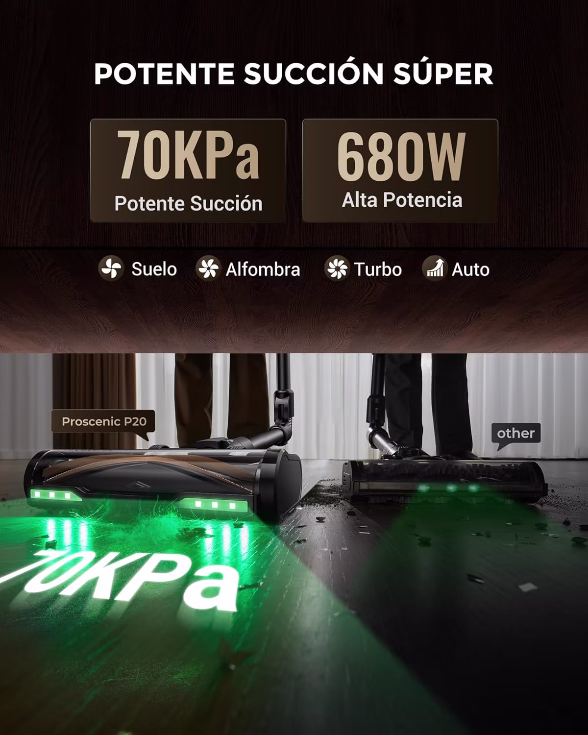 Proscenic P20 — aspiradora sin cable más potente 70 kPa con láser verde — 2/14