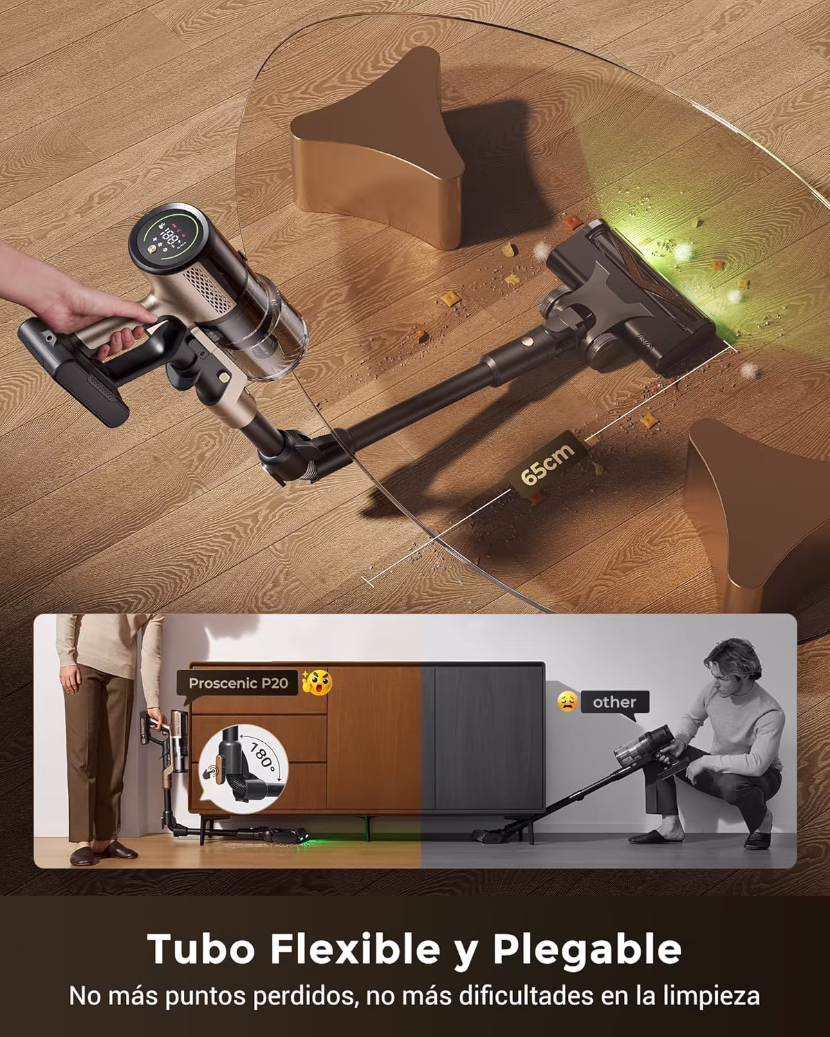 Proscenic P20 — aspiradora sin cable más potente 70 kPa con láser verde — 4/14
