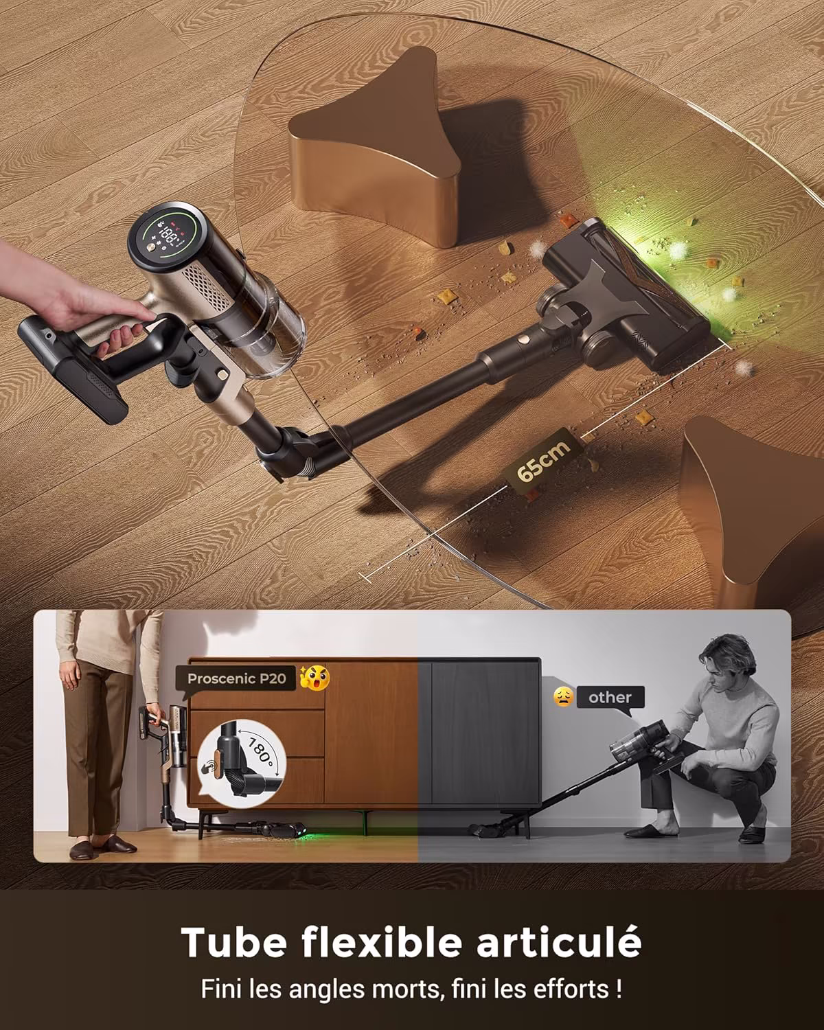 Proscenic P20 — aspirateur balai sans fil le plus puissant 70 kPa avec laser vert — 4/11