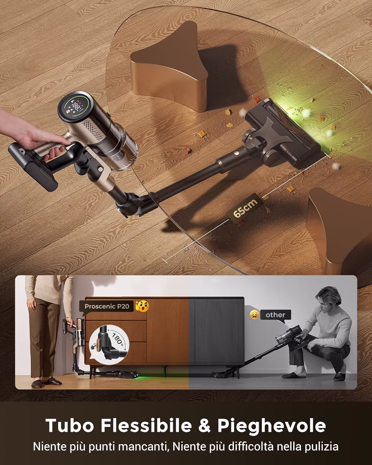 Proscenic P20 — aspirapolvere senza filo più potente 70 kPa con laser verde — 4/12