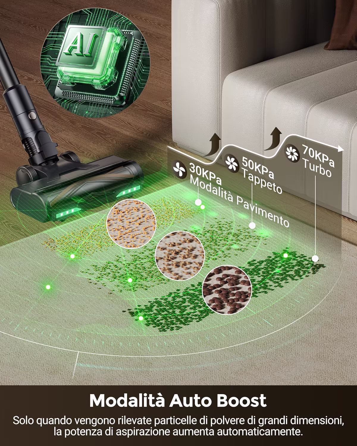 Proscenic P20 — aspirapolvere senza filo più potente 70 kPa con laser verde — 7/12