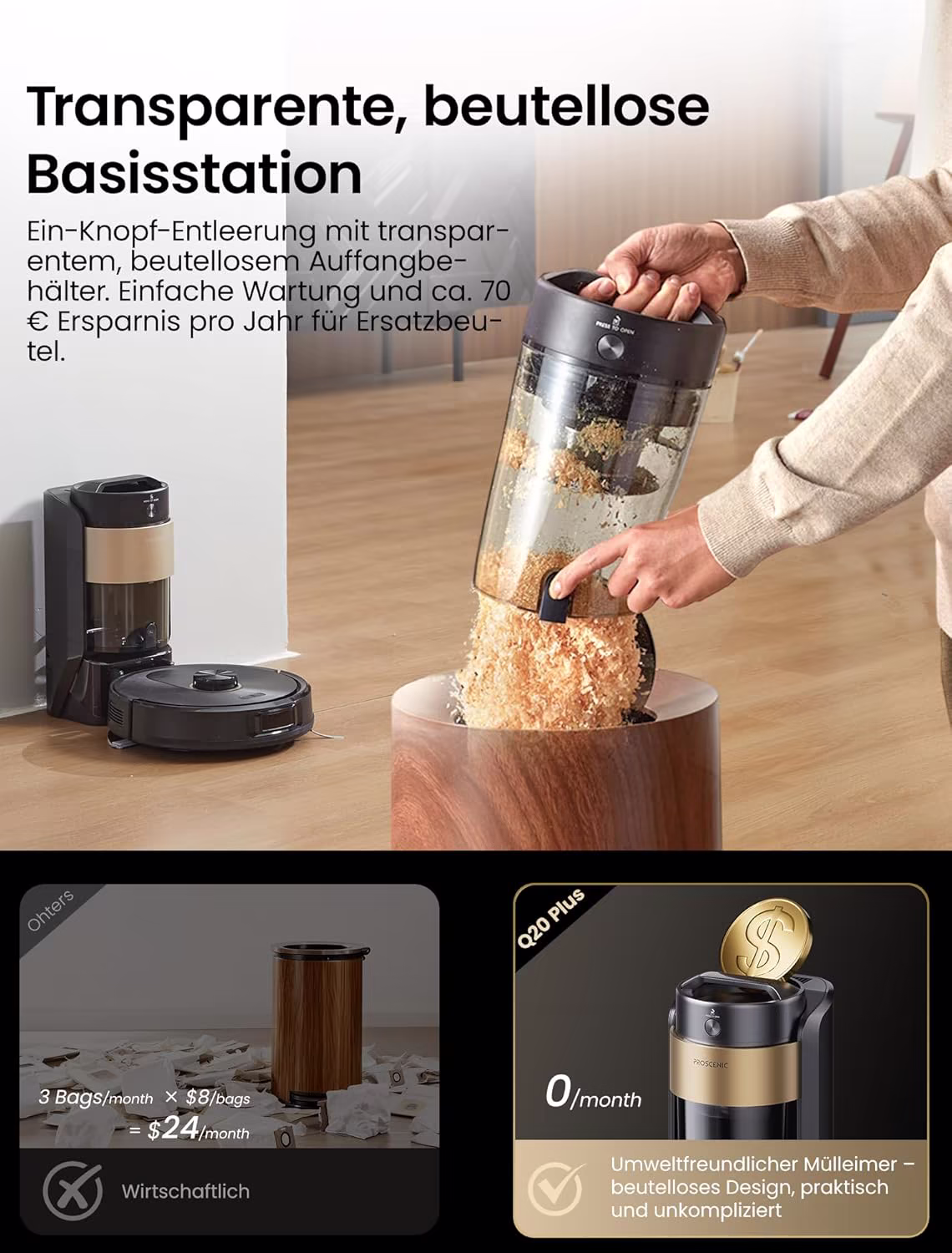 Proscenic Q20 Plus — Flaggschiff LiDAR Saugroboter mit All-in-One-Station — 3/11