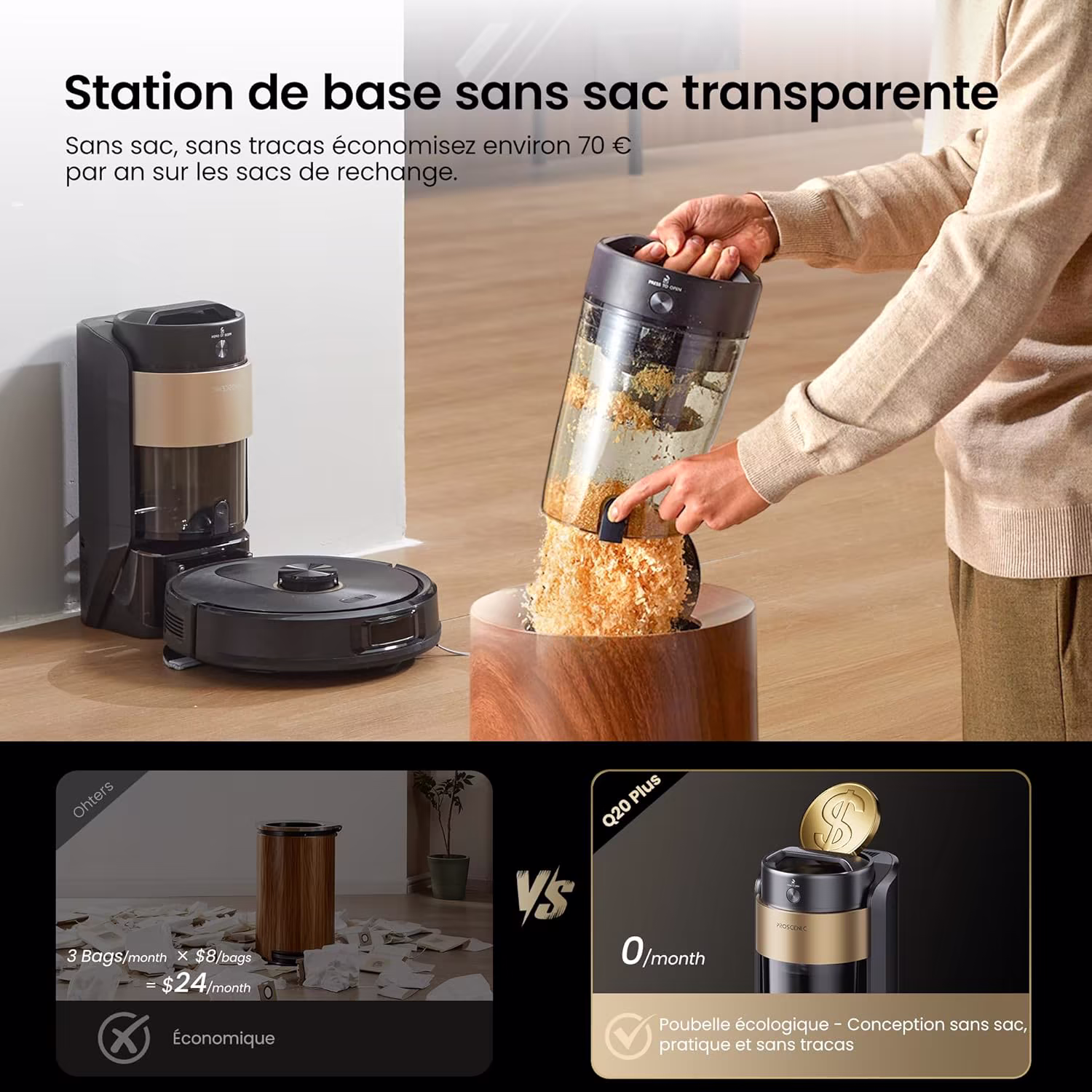 Proscenic Q20 Plus — aspirateur robot flagship LiDAR avec station tout-en-un — 4/13