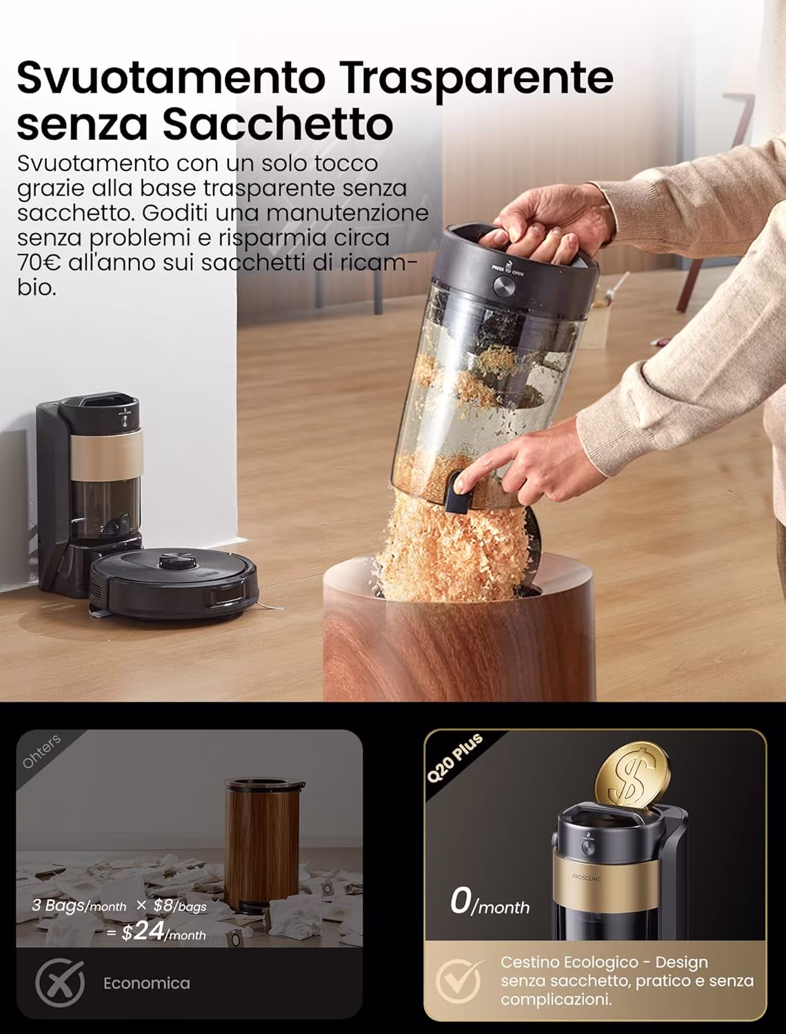 Proscenic Q20 Plus — robot aspirapolvere flagship LiDAR con stazione all-in-one — 3/11