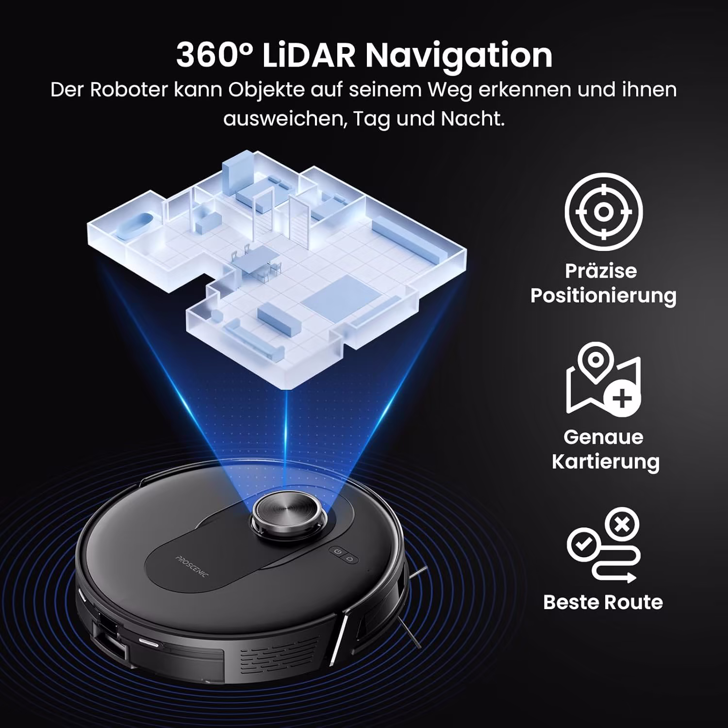 Proscenic Q8 Max — LiDAR Saugroboter 8000 Pa mit 3-L-Selbstentleerungsstation — 5/10