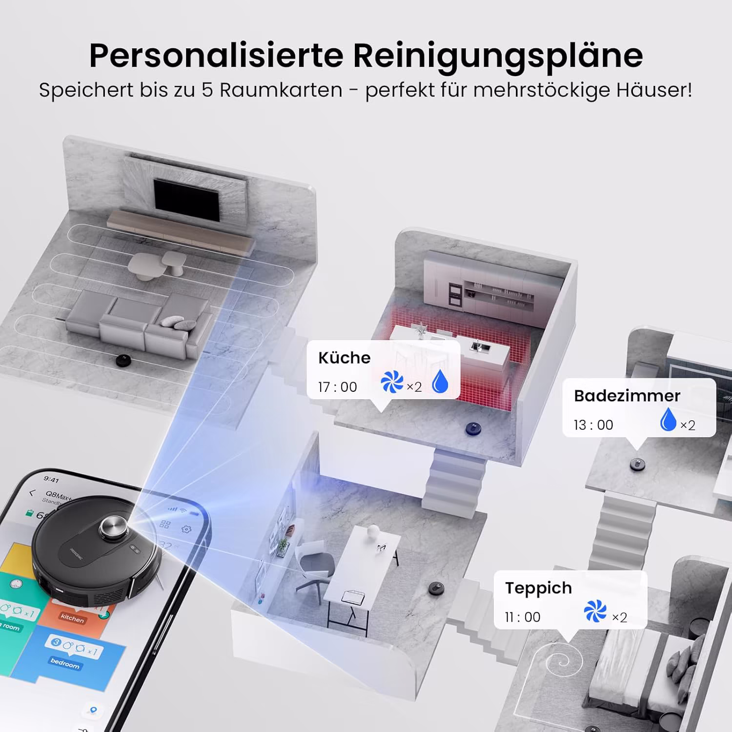 Proscenic Q8 Max — LiDAR Saugroboter 8000 Pa mit 3-L-Selbstentleerungsstation — 7/10