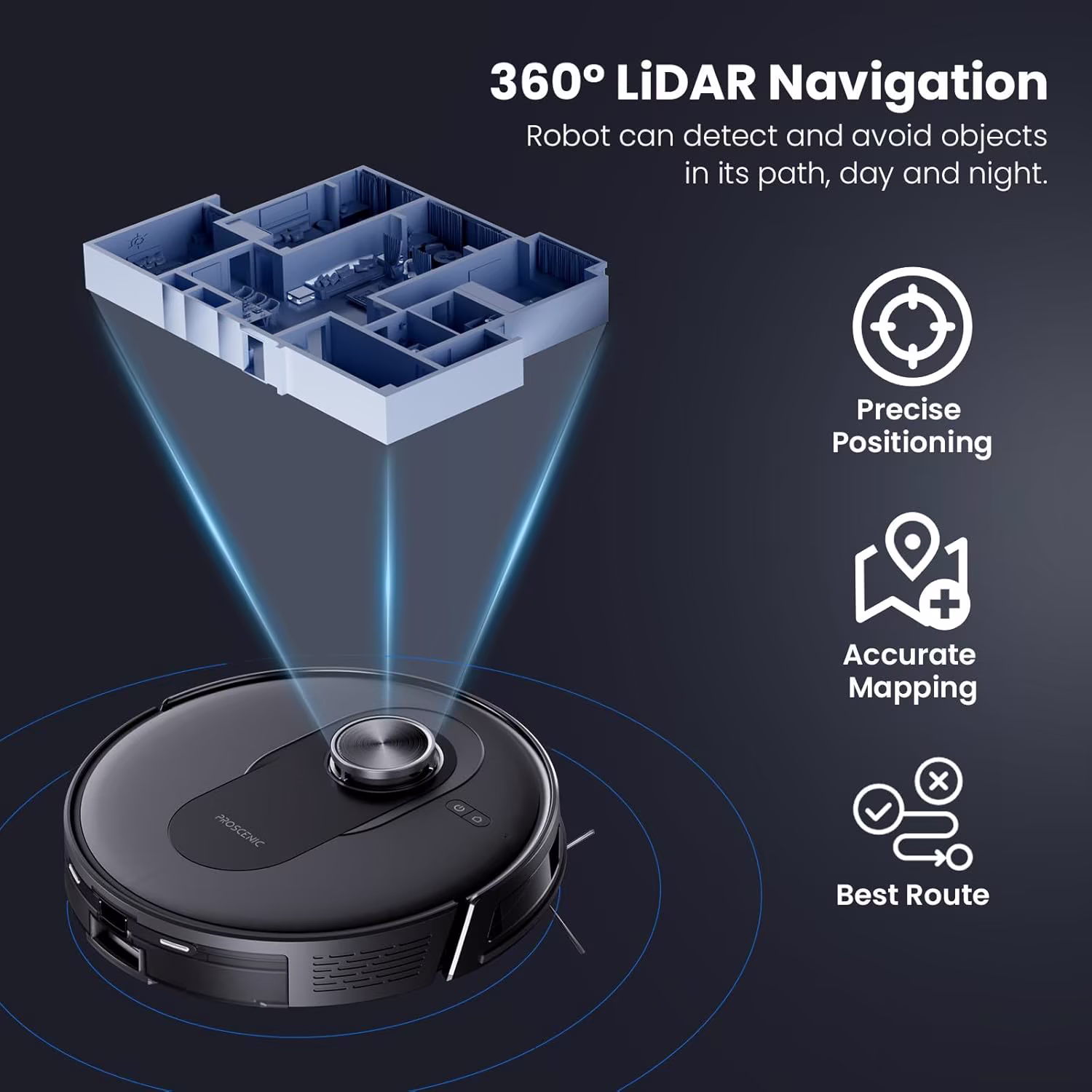 Proscenic Q8 Max — LiDAR robot vacuum 8,000 Pa with 3 L self-emptying base — 4/10