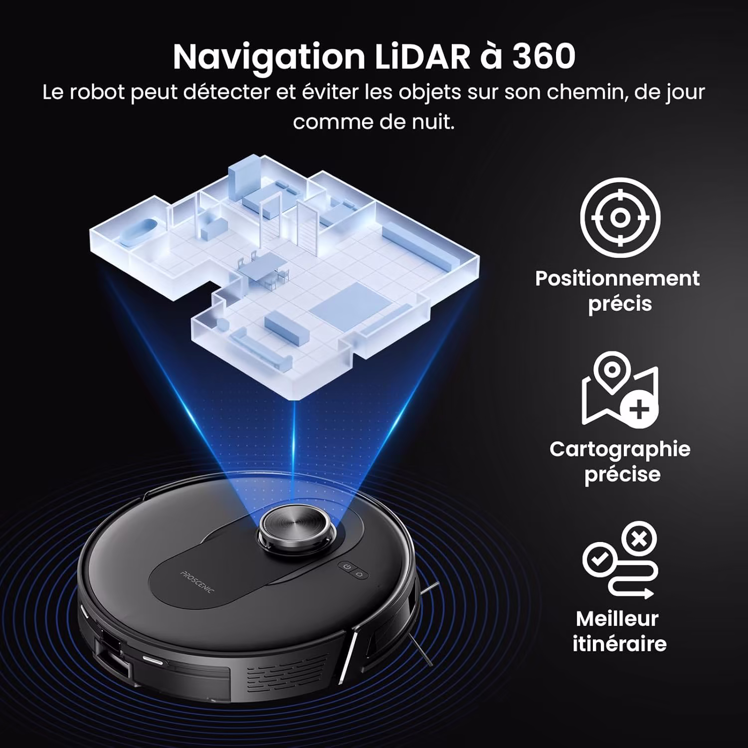 Proscenic Q8 Max — aspirateur robot LiDAR 8000 Pa avec base auto-vidage 3 L — 5/9
