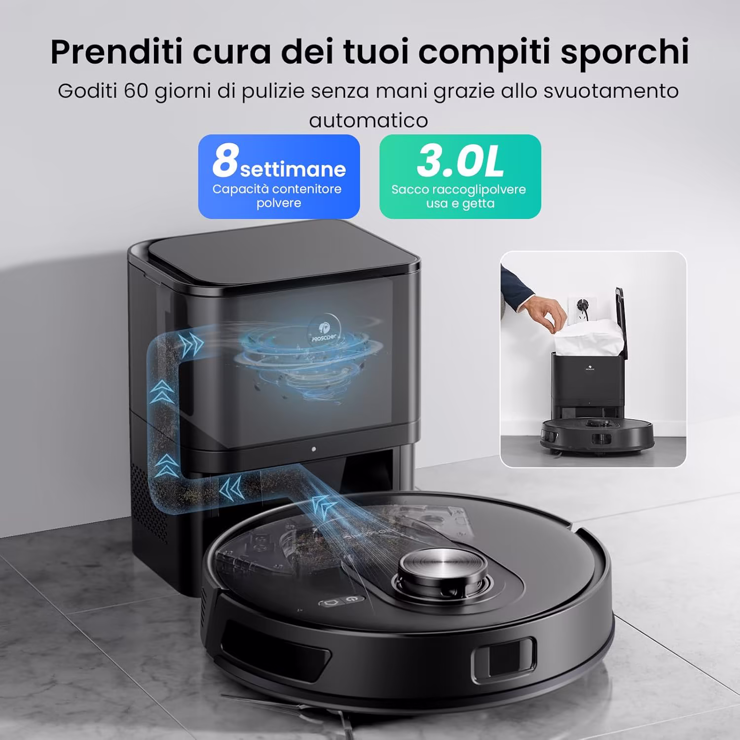 Proscenic Q8 Max — robot aspirapolvere LiDAR 8000 Pa con base autosvuotamento 3 L — 4/10