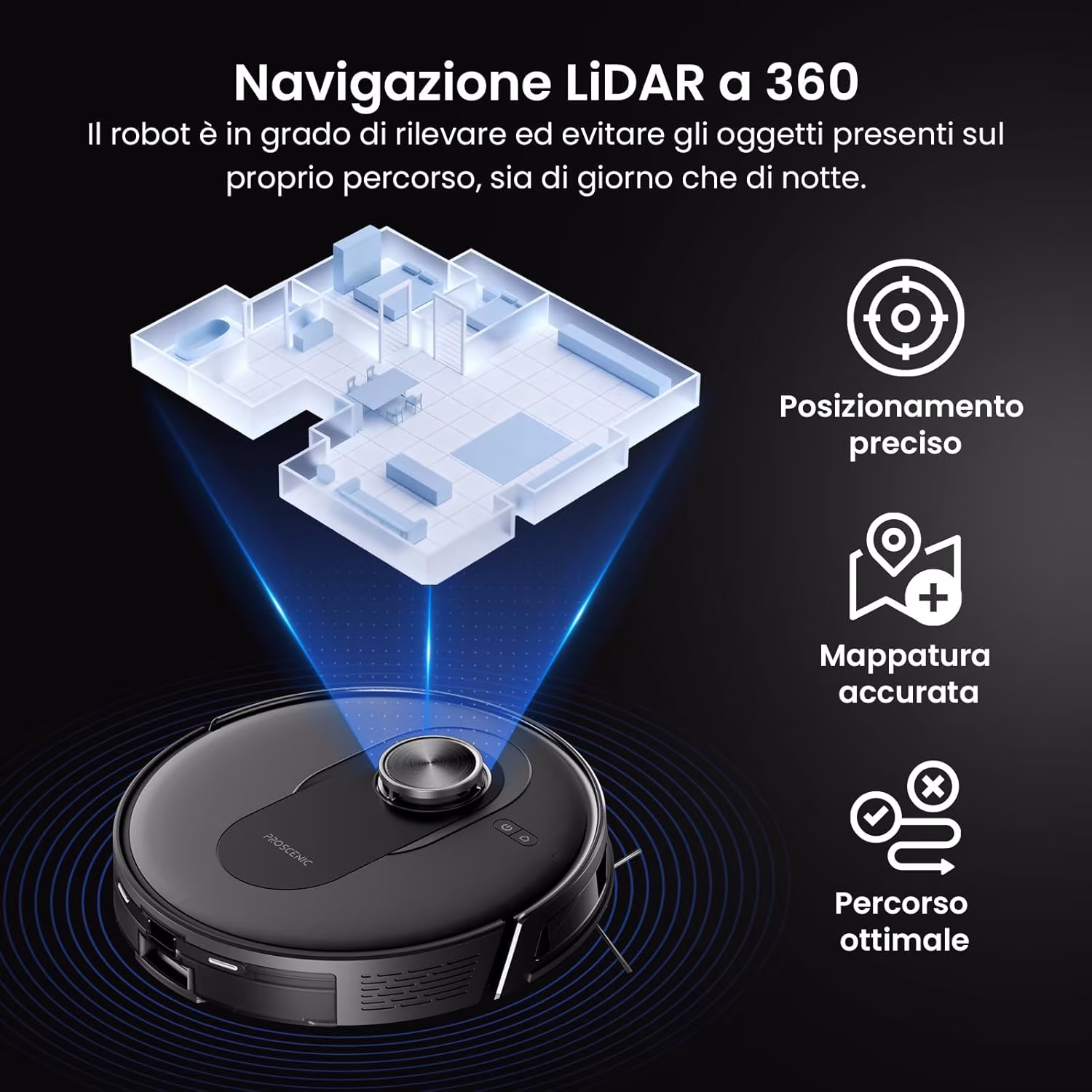 Proscenic Q8 Max — robot aspirapolvere LiDAR 8000 Pa con base autosvuotamento 3 L — 5/10